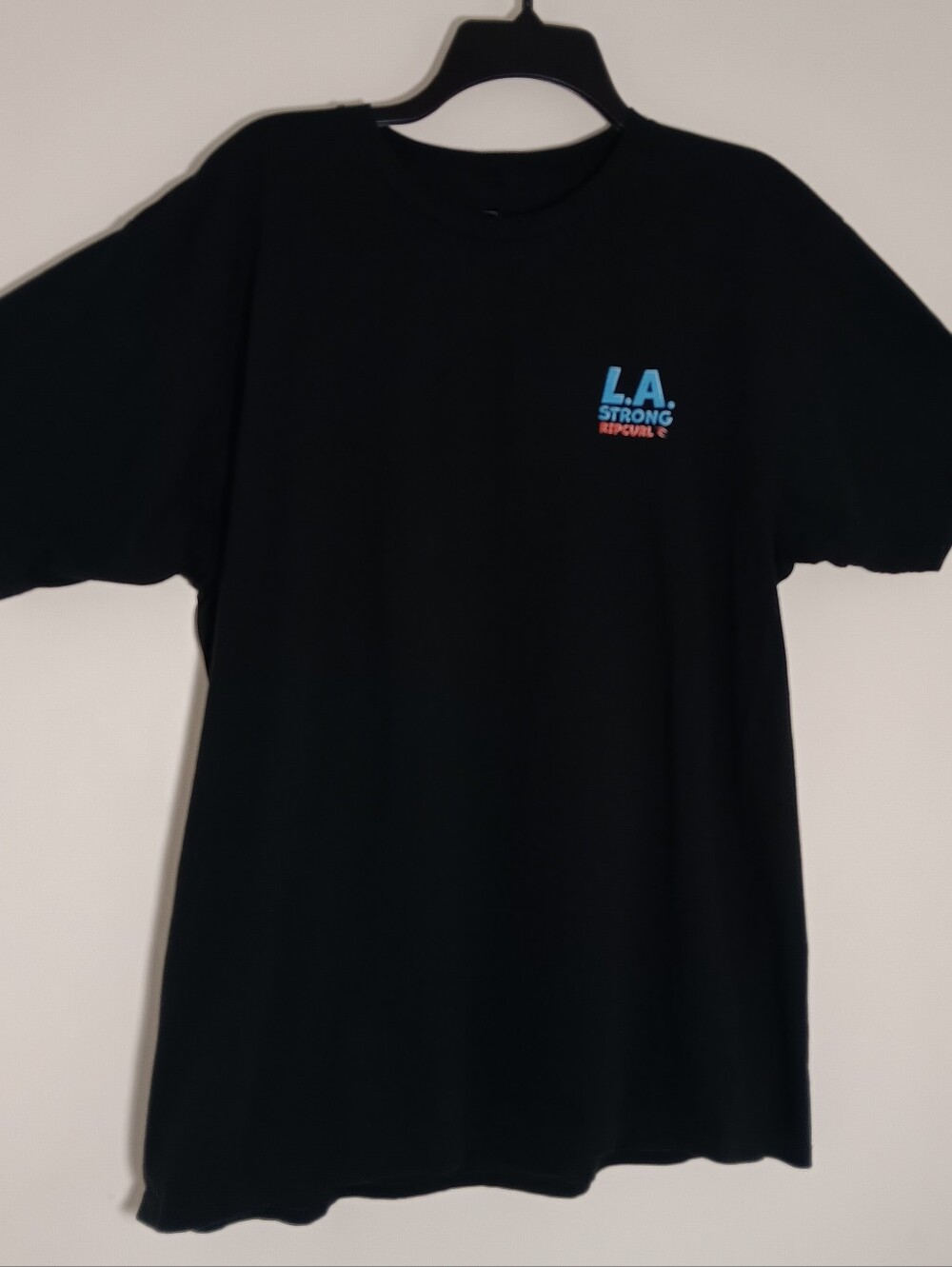Rip Curl Black Tee with Blue and Red L.A. Strong Print